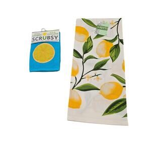 NEW NWT Citrus Lemon Kitchen Towel & Scrubsy Cloth Bundle